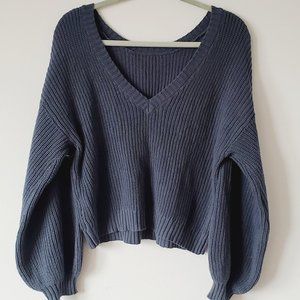 V Neck Pullover Chunky Knit Pullover XS